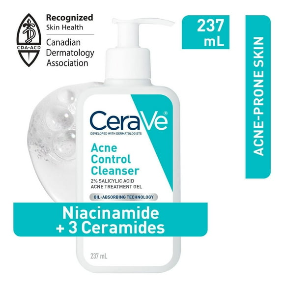 CeraVe Acne Control Cleanser, 2% Salicylic Acid Face Wash with Purifying Clay for Oily Skin and Blackheads, 237mL, Formulated to help clear acne