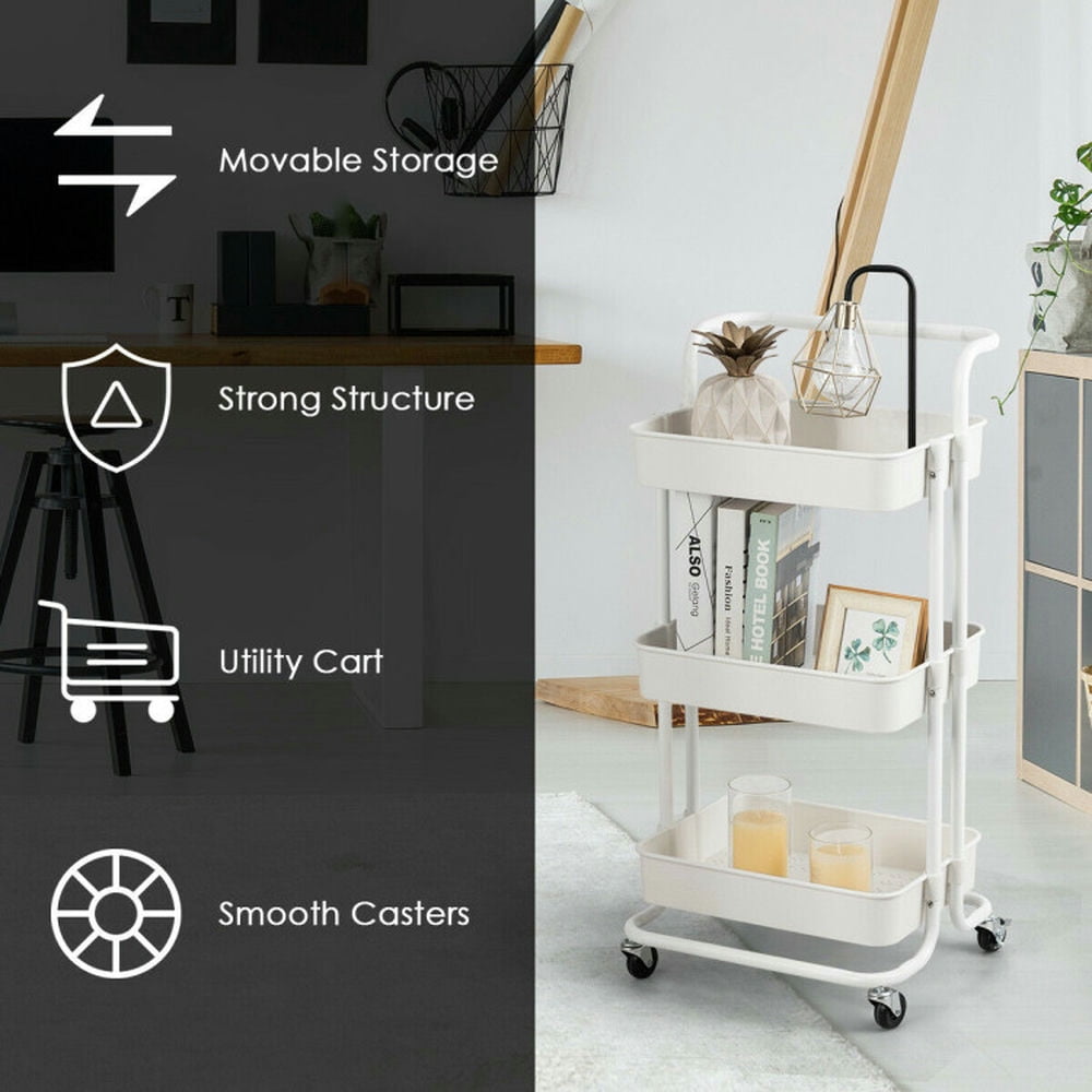 Finihen Rolling Cart, Kitchen Island Cart, 3-Tier Utility Cart Storage Rolling Cart with Casters, for Kitchen, Dining Room, White Finihen Rolling Cart, Kitchen Island Cart, 3-Tier Utility Cart Storage Rolling Cart with Casters, for Kitchen, Dining Room, White