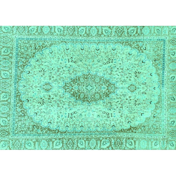 Ahgly Company Machine Washable Indoor Rectangle Abstract Turquoise Blue Modern Area Rugs, 7' x 10'