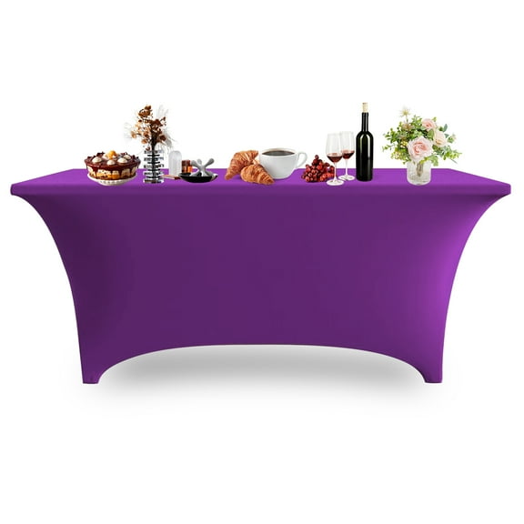 6FT Spandex Table Cover Rectangular Stretch Spandex Tablecloth, Table Clamps for Outdoor Picnic Beach Party Camping,Purple,1 Pack