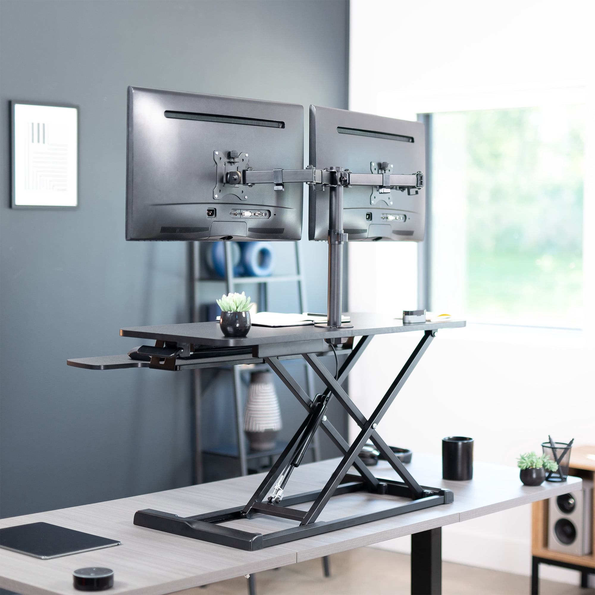 VIVO Black 36" Standing Desk Riser with Adjustable Dual 13" to 30" Monitor Mount