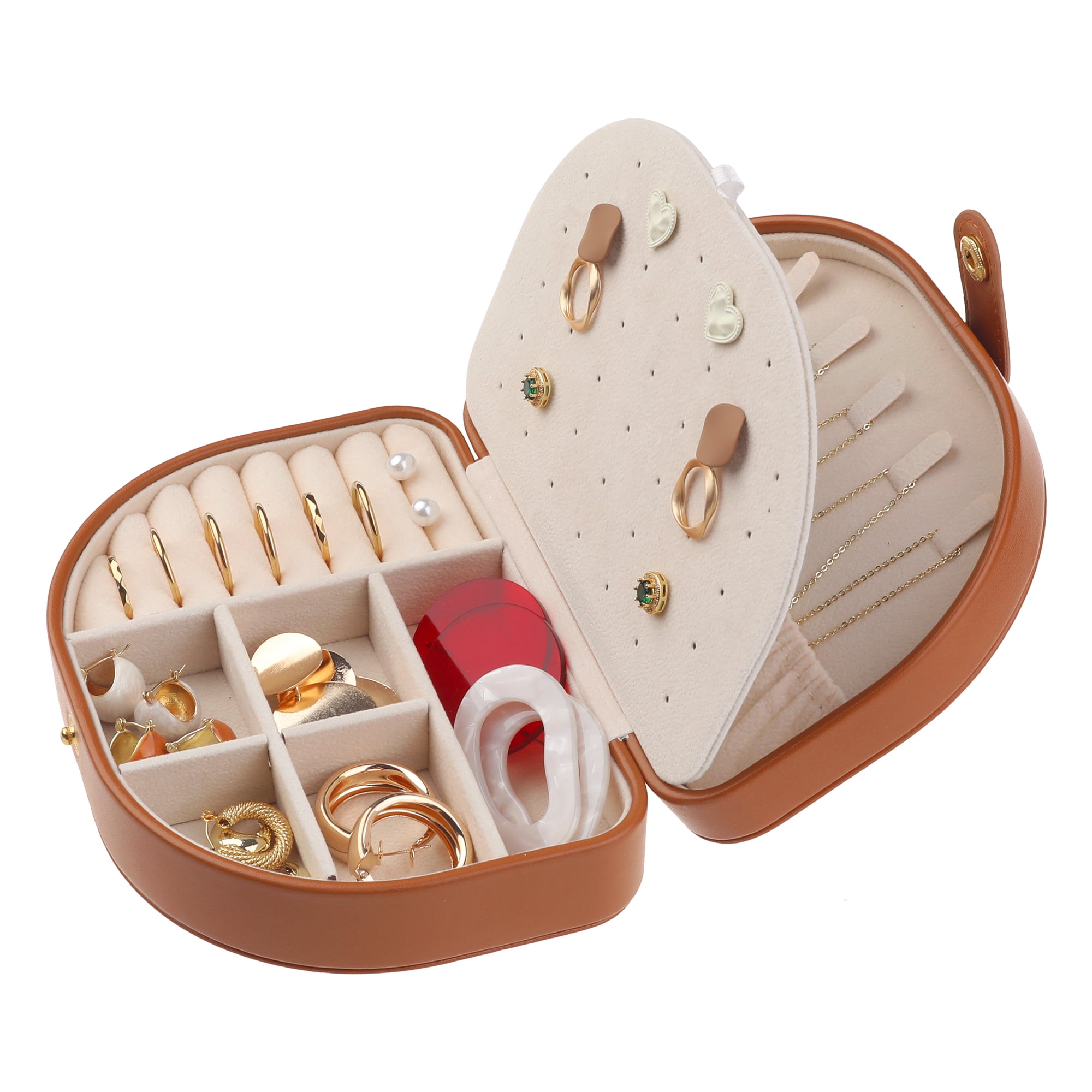 Unique Bargains Jewelry Box Small Portable PU Leather Seashell-Shaped Jewelry Case Brown