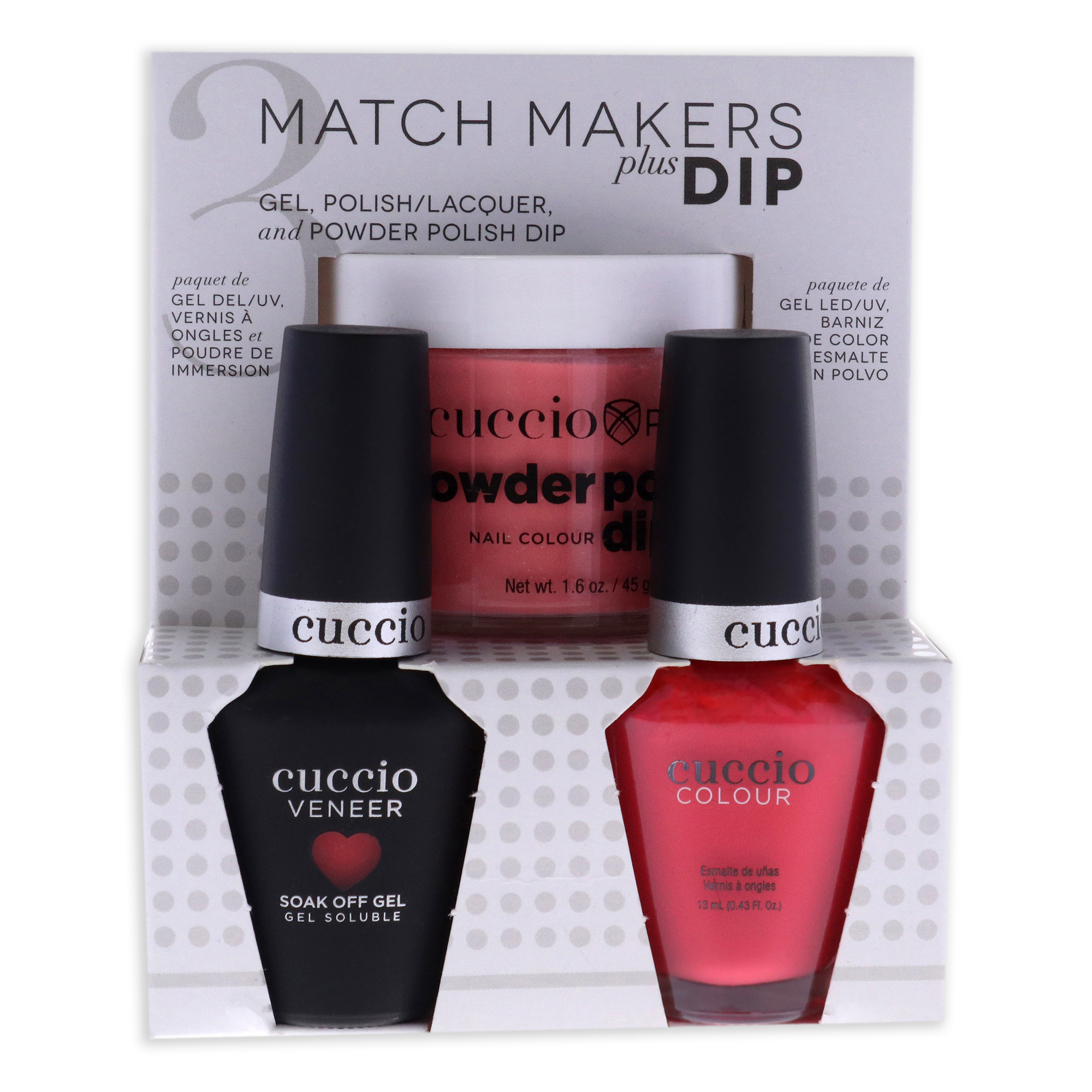 Match Makers Plus Dip - Paradise Found by Cuccio Colour for Women - 3 Pc 1.6oz Pro Powder Polish Dip System, 0.44oz Veneer Soak Off Gel, 0.43oz Colour Nail Polish