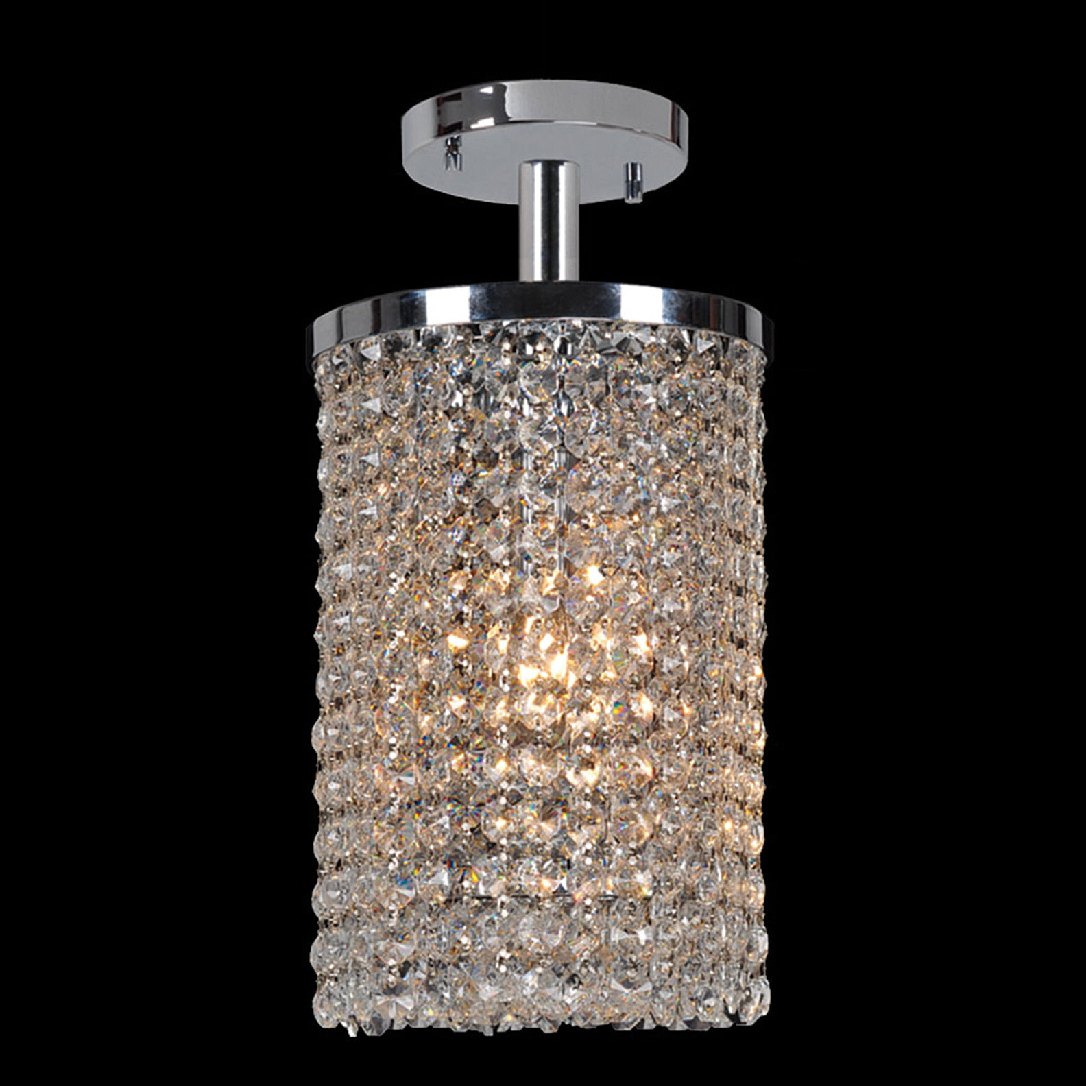 Prism Collection 1 Light Chrome Finish Crystal String Semi Flush Mount Ceiling Light 6" D x 10" H Round Small