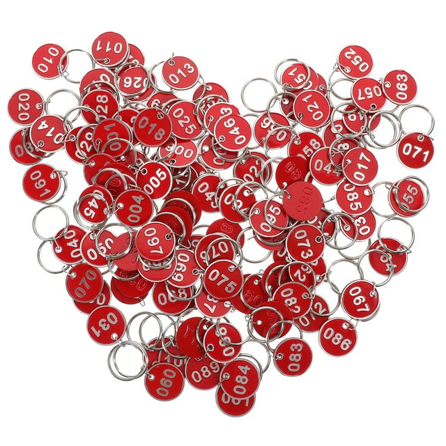 SHISUYAN 100Pcs Red Aluminum Alloy Key Tags Numbered 1 to 100 for Daily Use and Organization