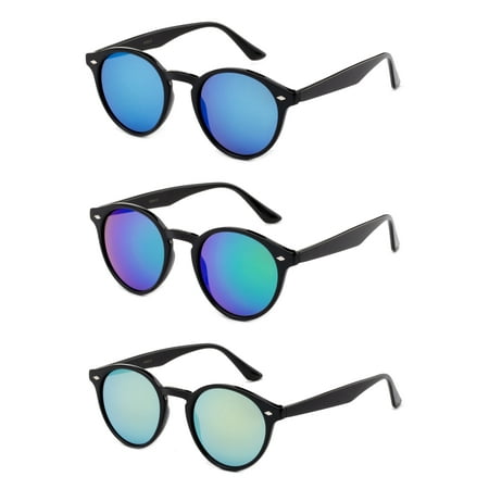 3 Pairs Vintage Inspired Round Horn Rimmed Key Hole Bridge Fashion Sunglasses for Men & Women