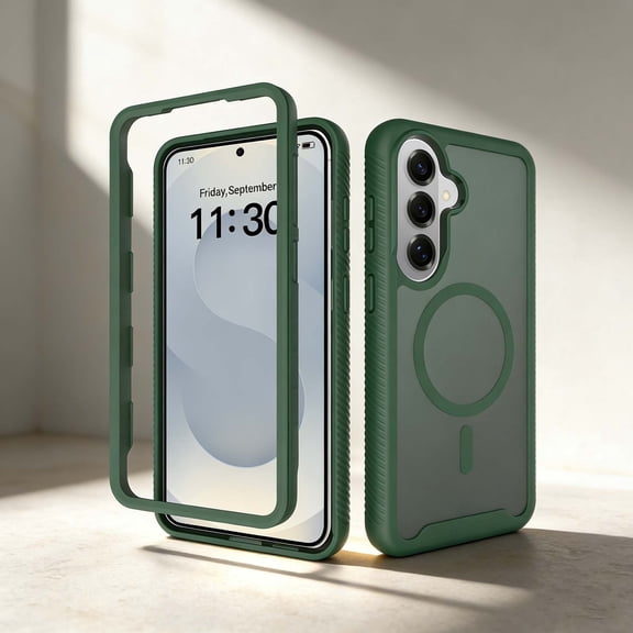 For Samsung Galaxy A37/A36/A35 Phone Case,2-in-1 Heavy Duty Shockproof Cover,Compatible With Wireless Charging,Matte Translucent Non-Slip Anti-fall Drop Protection,Rugged Durable Phone Case,Green
