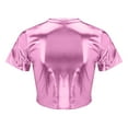 thumbnail image 4 of Tittly T Shirts for Women Tshirts Shirts Women's Solid Color Reflective Shiny Metallic Round Neck Short Sleeve Crop Top T Shirt Going Out Tops Crop Tops Pink XXL, 4 of 8
