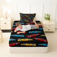 thumbnail image 4 of Manfei Colorful Race Car Twin Sheets,Classic Kid Art Bedding,Black,3 Pieces,1 Fitted Sheet and 1 Pillowcase, 4 of 6
