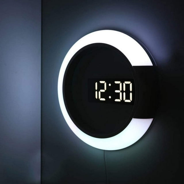 Reloj de pared LED, control remoto creativo, reloj digital, espejo hueco, alarma de temperatura, cambio de 7 colores, luz nocturna para oficina en casa