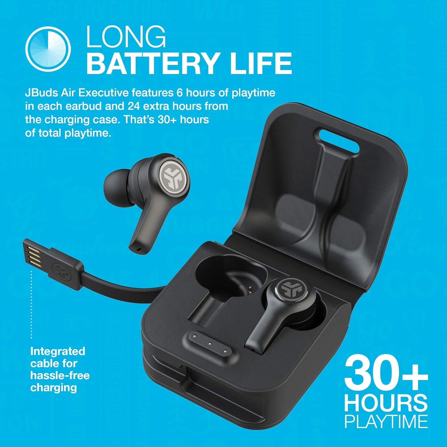 JLab Audio JBuds Air Executive True Wireless Bluetooth Earbuds and Charging Case with Custom EQ3 Sound - Black - New 2021 Version
