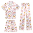 thumbnail image 2 of CAIXIA Girls Pajama Set 3pcs Matching Y2k Silky Lounge Sets Short Sleeve with Shorts and Pants Sleepwear Loungewear Sets Pjs Set,28-Beige, 2 of 6