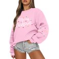 thumbnail image 2 of Women Tops Women's Long Sleeve Sweatshirt Casual Crewneck Loose Fit Pullover Fleece Tops, Christmas Print Design, Comfortable and Warm Apparel,Light pink,L, 2 of 5