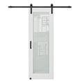 thumbnail image 3 of 28" x 96" Frosted Glass and Manufactured Wood White Sliding Barn Door with Installation Hardware Kit(No Assembly Required), 3 of 8