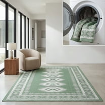 SAFAVIEH Machine Washable Rug Indoor/Outdoor Bermuda Collection - Bermuda Fredrick Geometric Indoor/Outdoor Area Rug, Green/Ivory, 8' x 10'