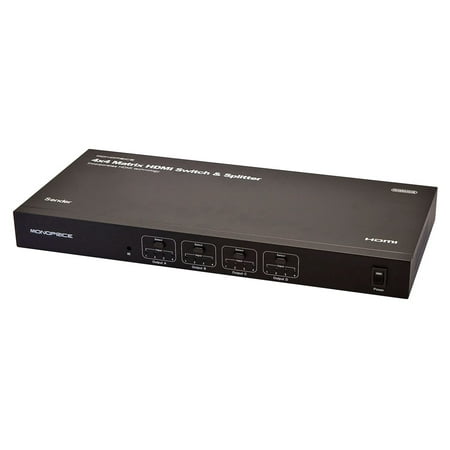 (Open Box) Monoprice 4x4 Matrix HDMI Switch and Splitter over Cat5e/Cat6 Cable with Remote, Extend Up to