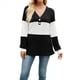 thumbnail image 2 of Camiseta Holgada con Botones y Cuello en V de Larga para Mujer, Otoño e Invierno 2025, con Contraste de Color Negro M, 2 of 10