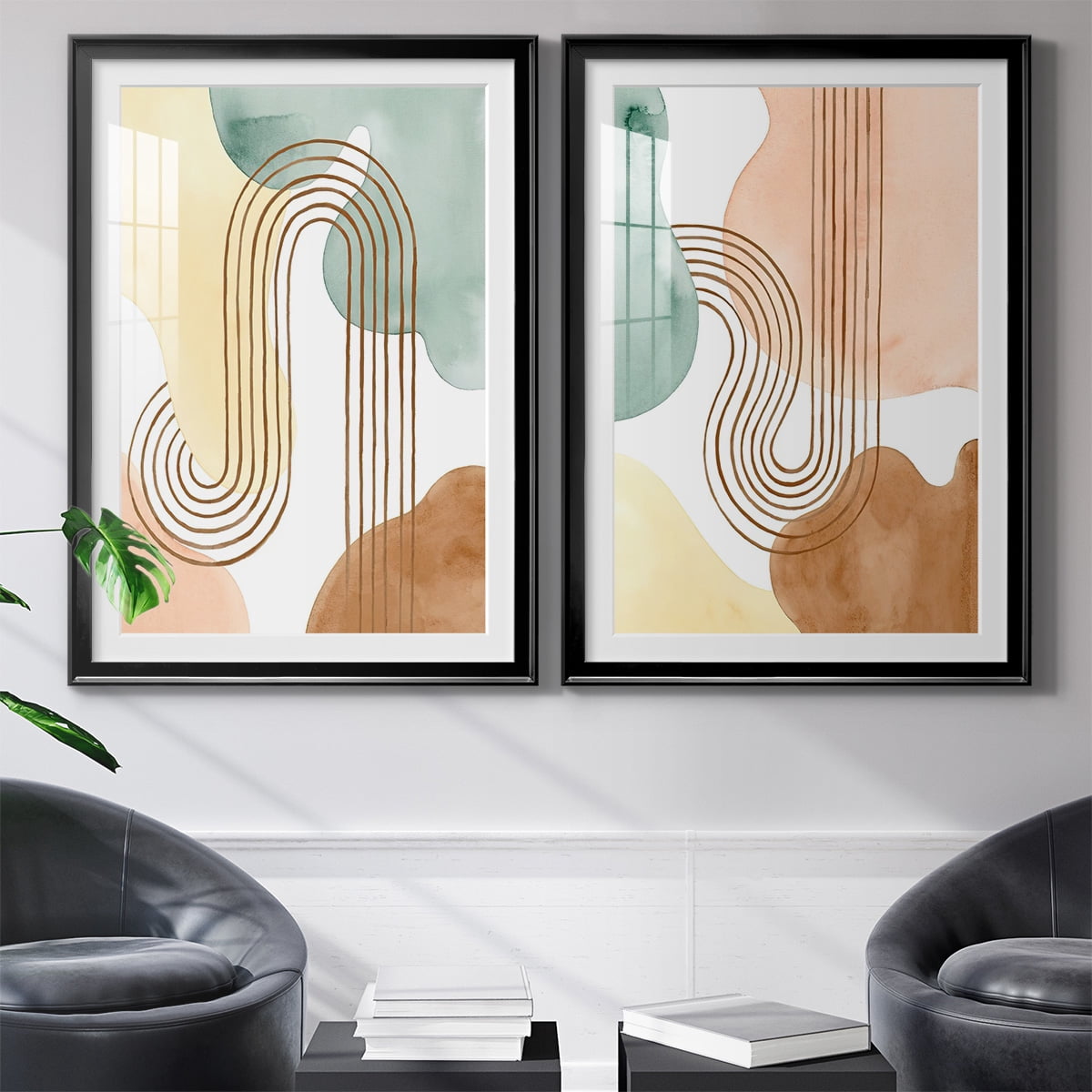Wexford Home Spring Shapes I Premium Framed Print, 22.5" x 30.5" - Ready to Hang, Black (Set of 2)