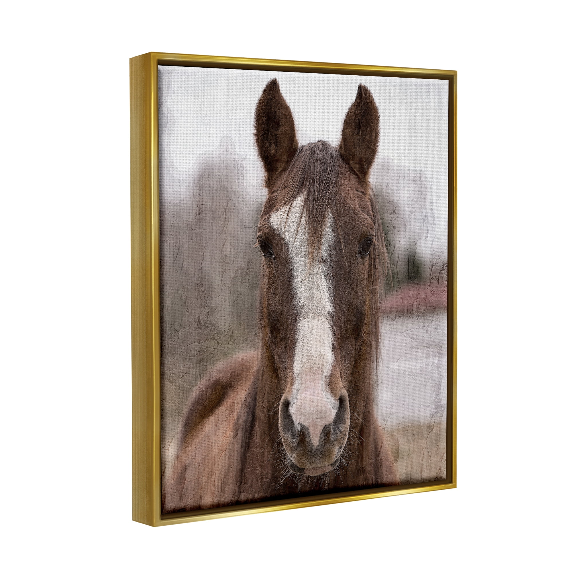 Stupell Industries Colt Horse Portrait Animals & Insects Painting Gold Floater Framed Canvas Art Print Wall Art, 17 x 21