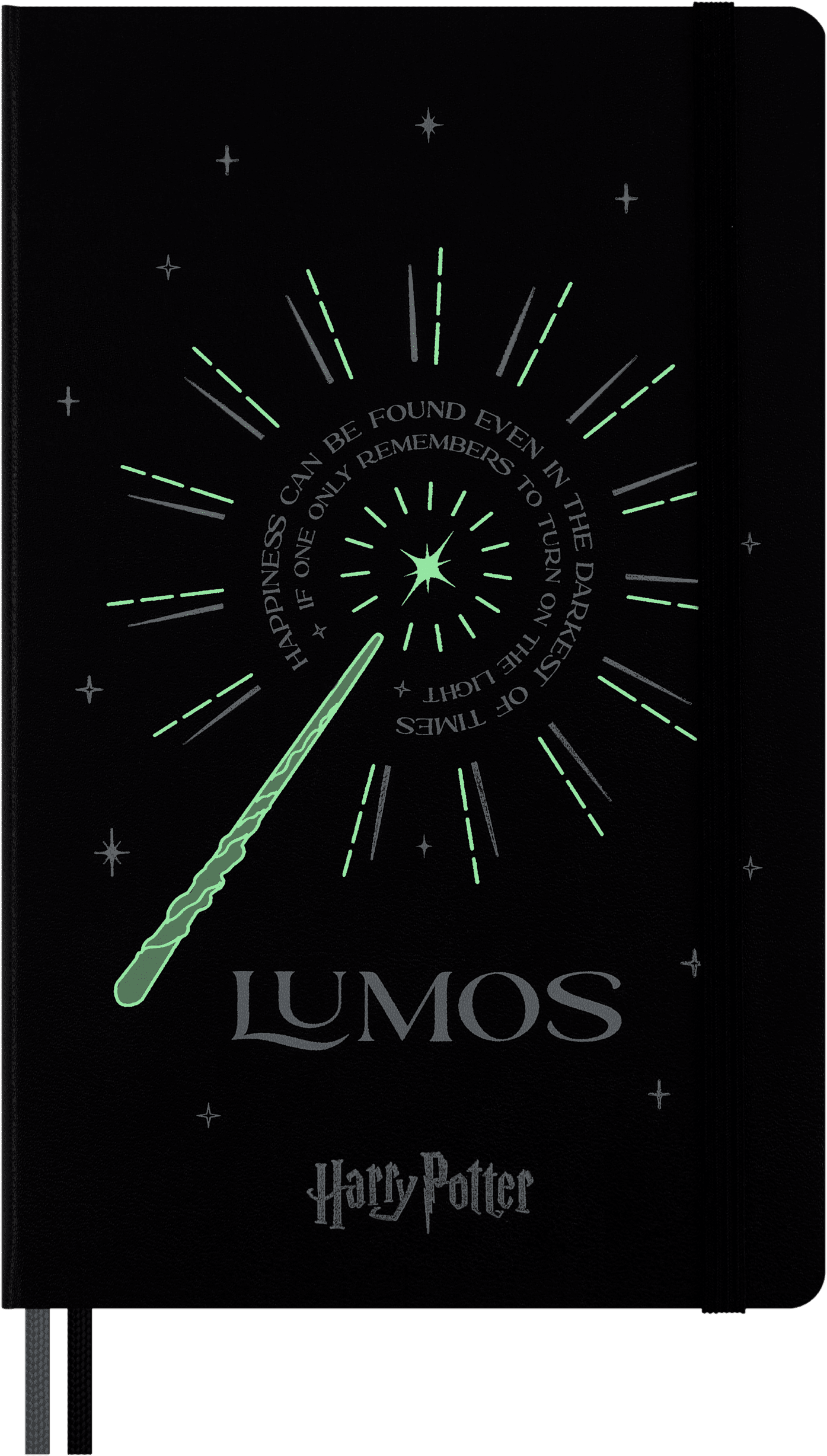 Moleskine Limited Edition Harry Potter Lumos spell Notebook with glow in the dark special-effect and Kaweco Roller Pen with Gift Box, Hard Cover, Ruled, Large (5" x 8.25"), Black, 176 Pages