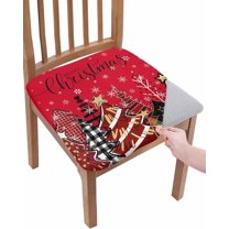 Dining Room Chair Seat Covers Set of 4, Cartoon Christmas Tree Removable Stretch Chair Seat Cushion Slipcovers Protector for Holiday Party Festival Decoration Winter Snowflake on Pink