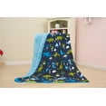 thumbnail image 2 of Marina Decoration Reversible Rich Printed Woven Fluffy Plush Soft Warm Flannel Fleece Sherpa Kids Children Blanket, 30 x 40 Inch Green Blue Color Dinosaur Zoo with Navy Blue Base Pattern, 2 of 5
