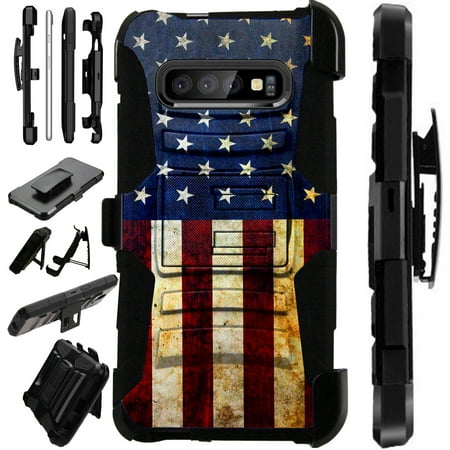 Compatible Samsung Galaxy S10 Plus S 10 Plus (2019) Case Armor Hybrid Phone Cover LuxGuard Holster (US Flag (Best Phone For 12 Year Old 2019)