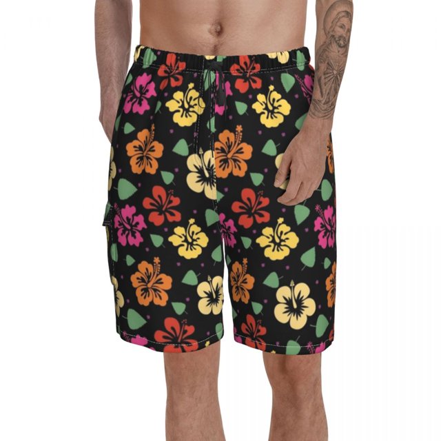 Hibiscus Board Shorts Funny Beach Swimming Trunks Polyester Men Swim Trunks