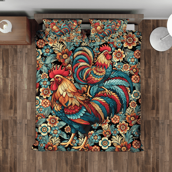 Lotusprinthandmade Floral Rooster Quilt Bedding Set