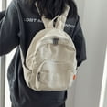 thumbnail image 1 of Fashion Solid Color Canvas Backpack, Casual Simple School Bag, Trendy Versatile Retro Backpack, 1 of 6