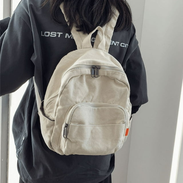 Fashion Solid Color Canvas Backpack, Casual Simple School Bag, Trendy Versatile Retro Backpack