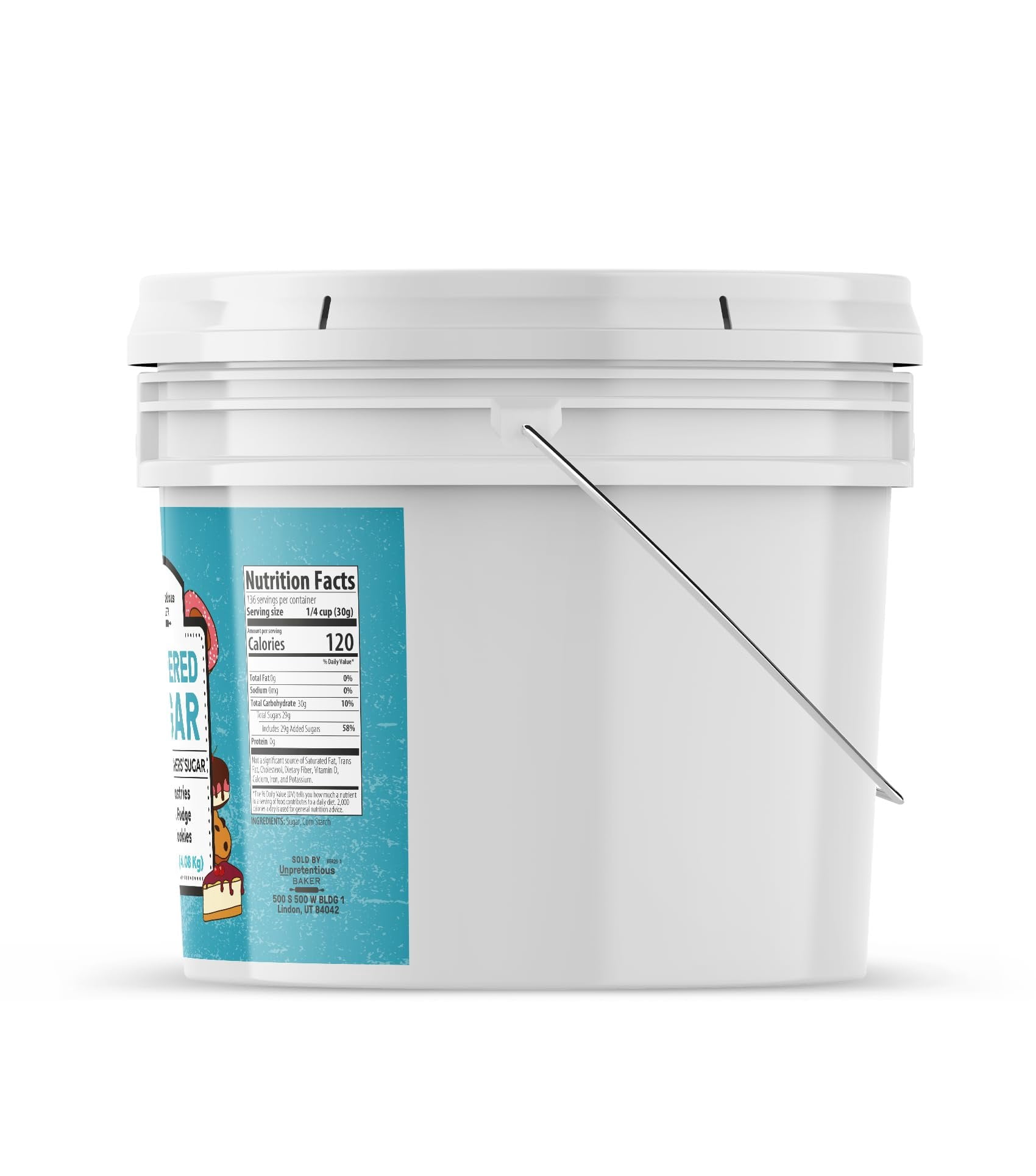 Unpretentious Powdered Sugar, 2 Gallon Bucket, Confectioners Sugar, For Baking, Candy Making, Desserts 144 Ounces