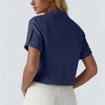 thumbnail image 7 of Craaazy Women Casual Tops Cropped Fit Solid Color Turn Down Collared Button Down Patch Pocket Short Sleeve Cotton Linen Blouses for Summer Daily Wear Gift, 7 of 7