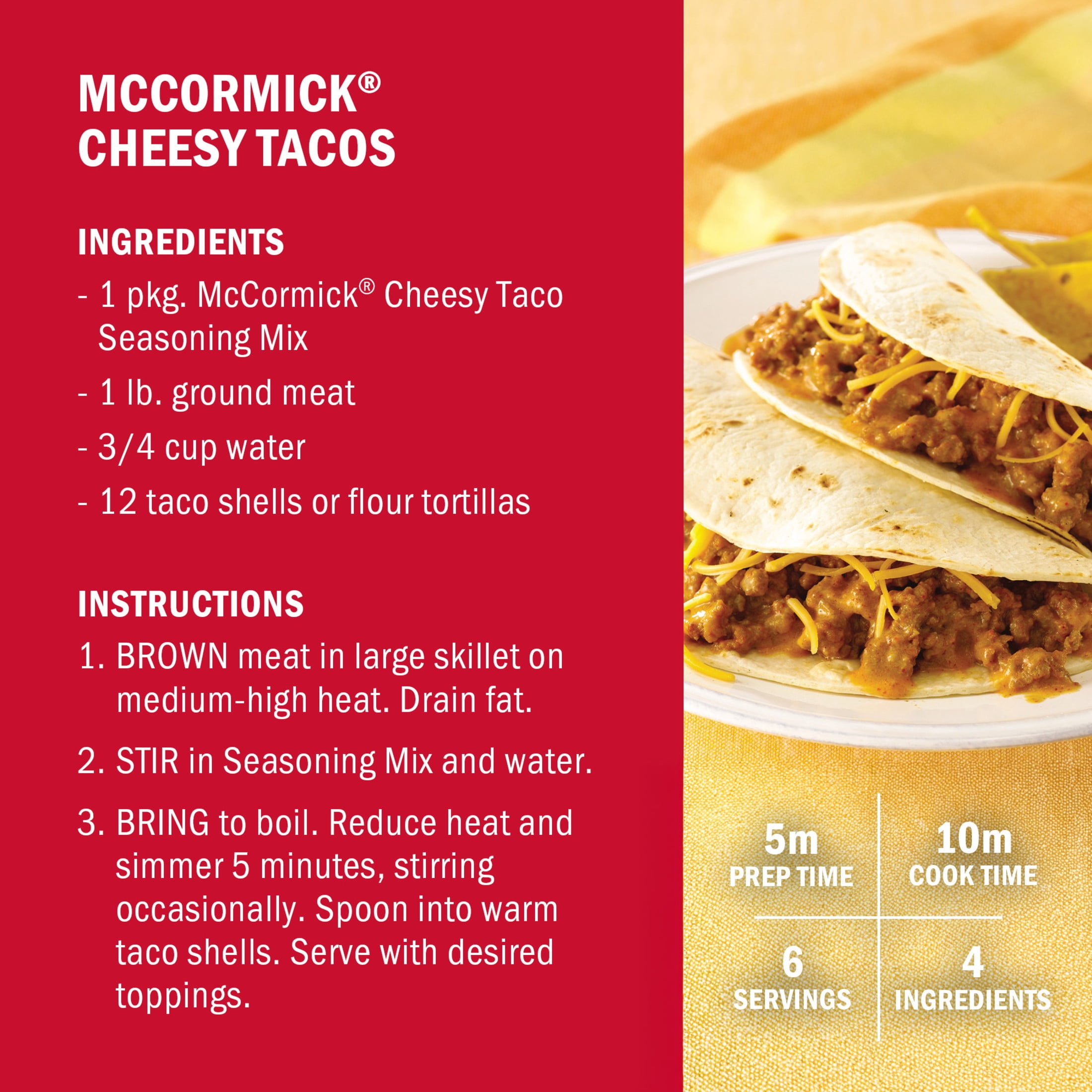 (12 pack) McCormick Cheesy Taco Seasoning Mix, 1.12 oz Packet