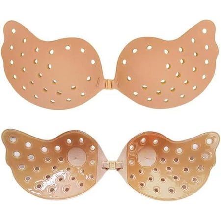 Upgraded Backless Strapless Adhesive Bra Invisible Bra Push-up Bra Women s Reusable Silicone Nipple Bra 2 Pairs Beige