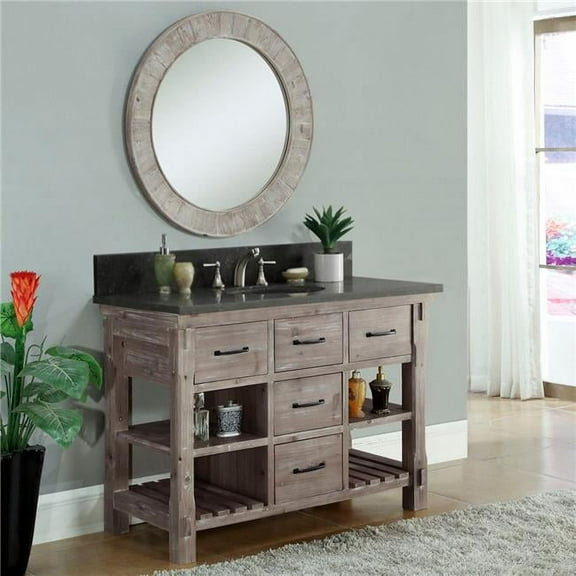 WK8248-WK TOP 48 in. Rustic Solid Fir Single Sink Vanity With Limestone Top-No Faucet