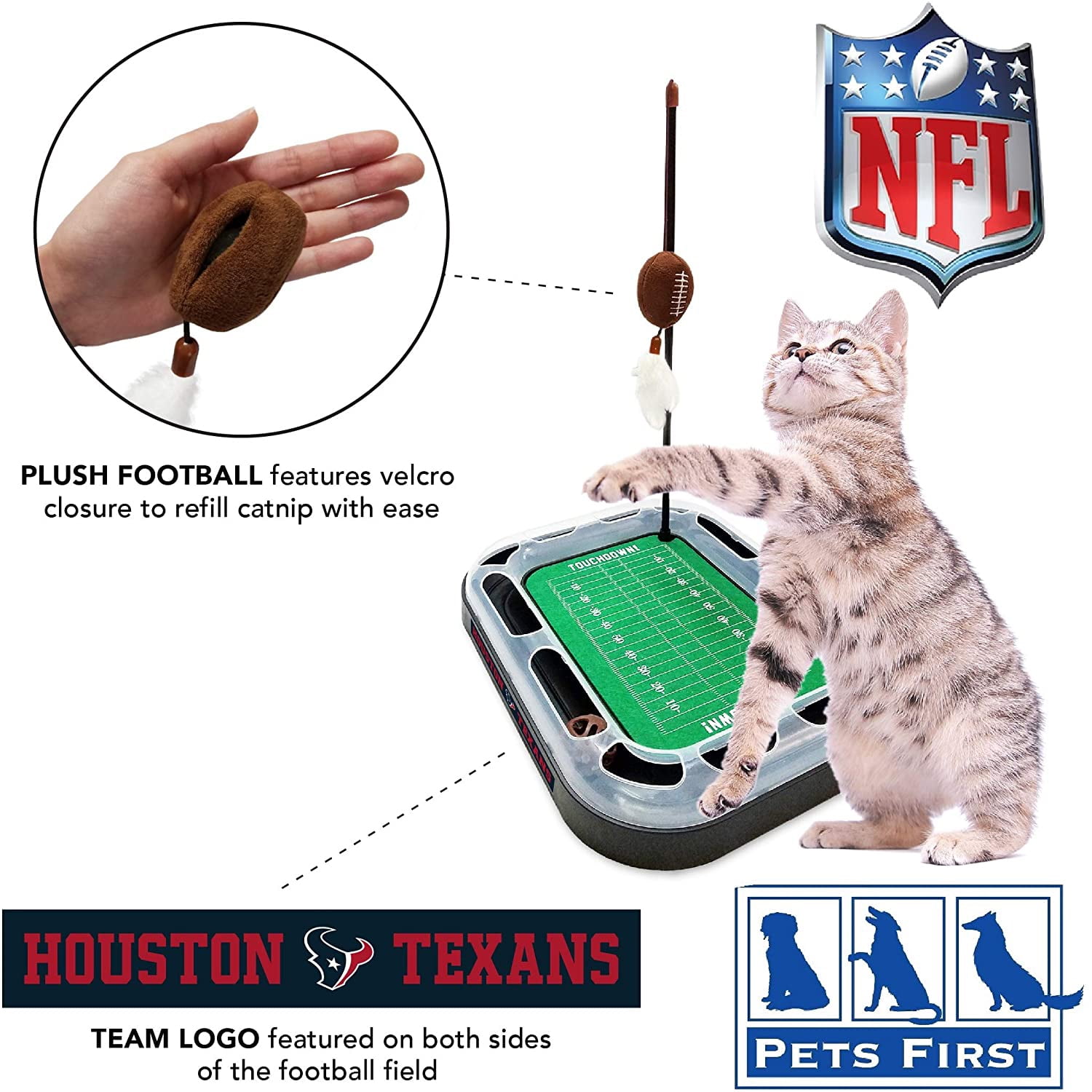 NFL Houston Texans CAT Scratcher Toy with Catnip Plush & Feather Cat and Kitty Toy