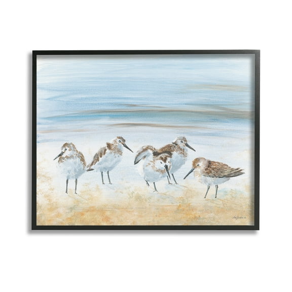 Stupell Industries Summer Sandpipers on Shore Animals & Insects Painting Black Framed Art Print Wall Art, 14 x 11