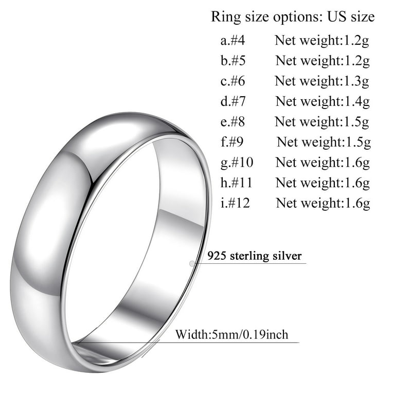 ChicSilver 5mm Sterling Silver Ring for Men Women High Polished Wedding  Band Promise Engagement Ring Jewelry Gift Size 5