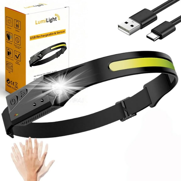 LumiLight LED Headlamp Rechargeable, Lumi Light LED Head Band Headlamp, 230° Wide Beam Head Lamp with Motion Sensor for Adults, 5 Mode Waterproof Lightweight Outdoor Camping Hiking Essentials