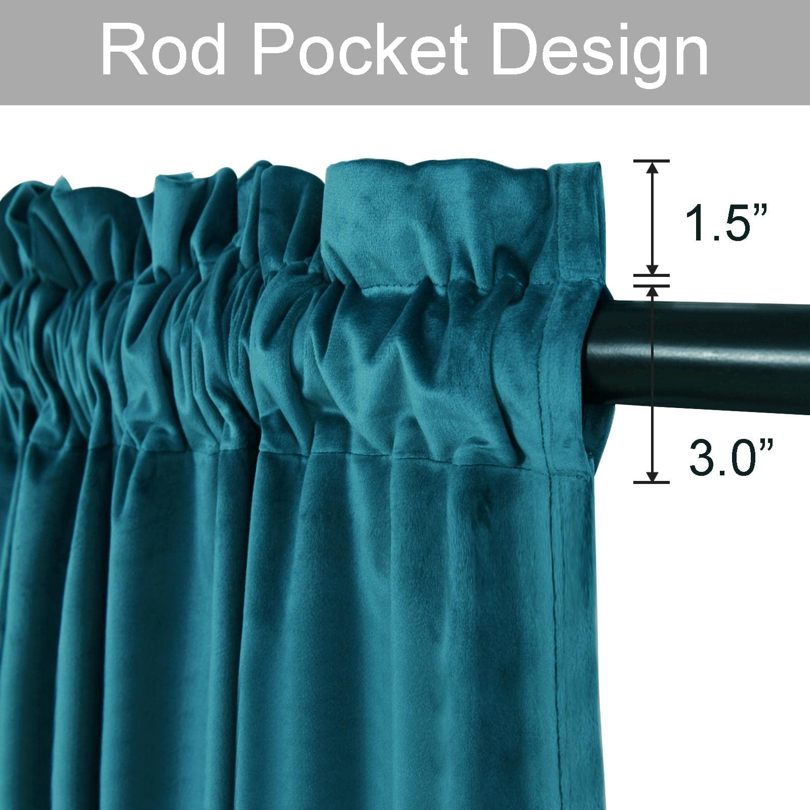 JIUZHEN Teal Room Darkening Velvet Curtains 90 inches Long for Living Room, Soft Rod Pocket Thick Noise Reducing Window Drapes for Bedroom Home Office, 52W x 90L, Set of 2 Panels with Tiebacks