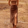 thumbnail image 3 of ClodeEU Womens High Waist Slit Pencil Midi Skirt ,Elastic Waistband Bodycon Skirts Brown,Womens Plus S, 3 of 5