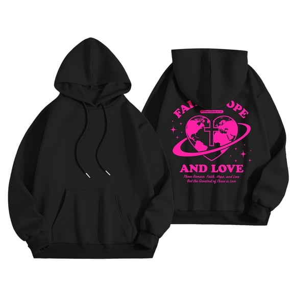 TFEOQRY Hooded Sweatshirts for Women Loose Personalized Print Design Pullover Long Sleeve Hooded Tops Sweatshirt Black