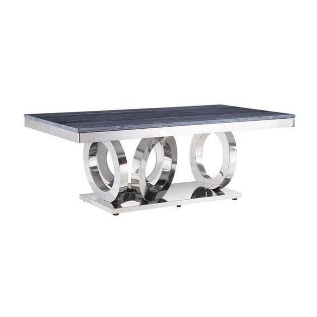 ACME Table Basse Zasir en Faux Marbre Imprimé Gris et Finition Argent Miroir