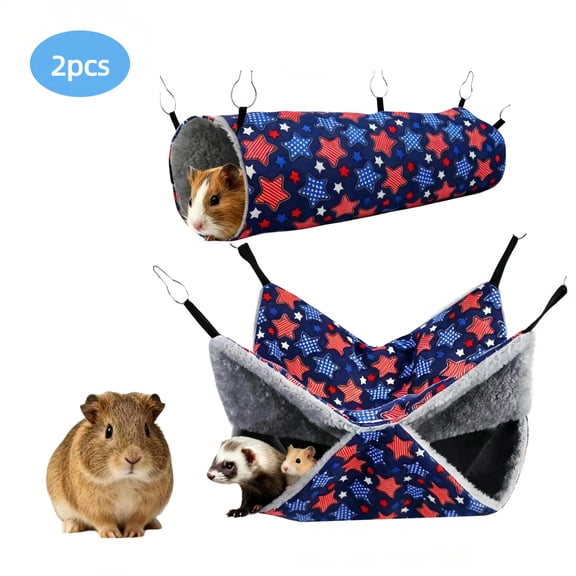 RYLZX 2 Pack,Ferret Rat Hammock Set Guinea Pig Hideout Bed,Soft Hamster Toys Hanging Tunnels and Tubes,Plush Small Animal Pet Chinchilla for Cage Accessories Hide,Play and Sleep,Pink strawberries