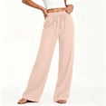 thumbnail image 2 of Linen Pants Women Casual Loose Drawstring Solid Color Wide Leg Cotton Linen Long Pants For A Relaxed Boho Everyday Look Women's Pants, 2 of 9