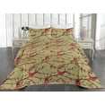 thumbnail image 2 of Ambesonne Asian Spring Quilted Bedspread Set 3 Pcs, Japan Leafy Branches, Queen, Pistachio Green Vermilion, 2 of 4