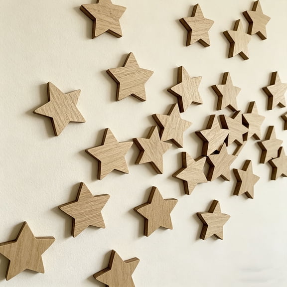 Celestial Wooden Wall Decor Set, Natural Unfinished Wood Moon and Star Cutouts with Smooth Edges, Paintable Wall Pieces for Bedroom, Reading Corner, Photo Backdrop and Party Display, Style C, 1 Set
