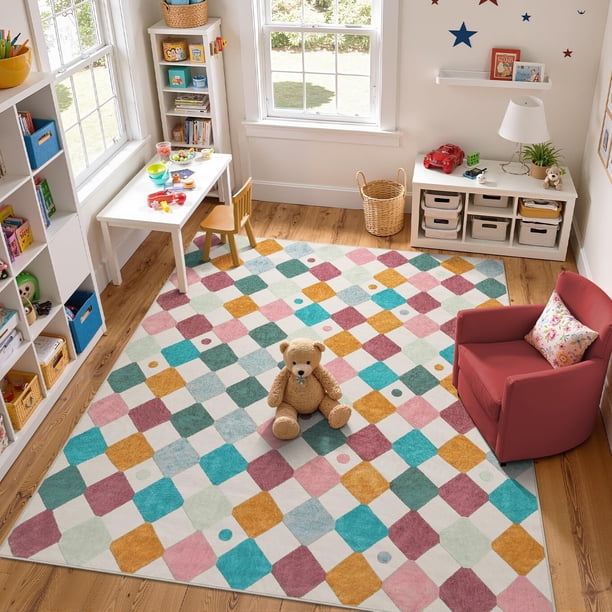 Alfombra de Área Jinchan para Niños Lavable 200x300 cm Confeti sobre Crema