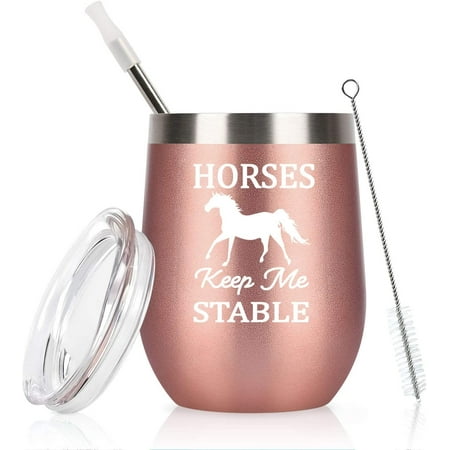 

Horse Gifts For Women Horses Keep Me Stable Wine Tumbler with Lid Funny Birthday Christmas Gifts for Horse Lovers Girls Mom Friends Aunt 12 Oz Insulated Stainless Steel Tumbler Rose Gold